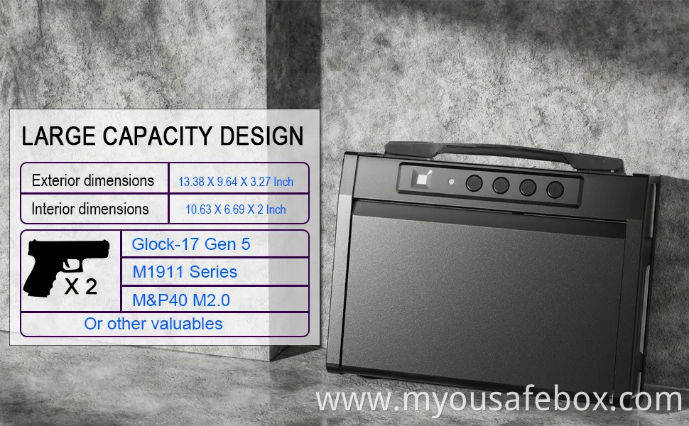 Biometric Gun Safe,Gun Safe for Pistols,Quick-Access Handgun Safe,Two Firearm Capacity with Fingerprint Lock and Key Pad,Gun Lock Box for Home,Nightstand and Ca